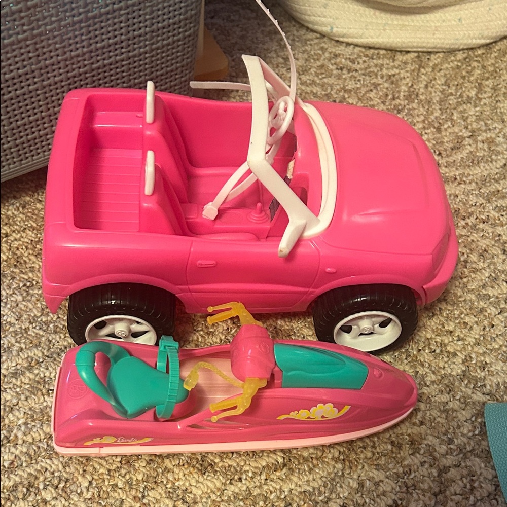 Barbie Pink Convertible Jeep Car and Wave-runner Jet Ski Toy Set